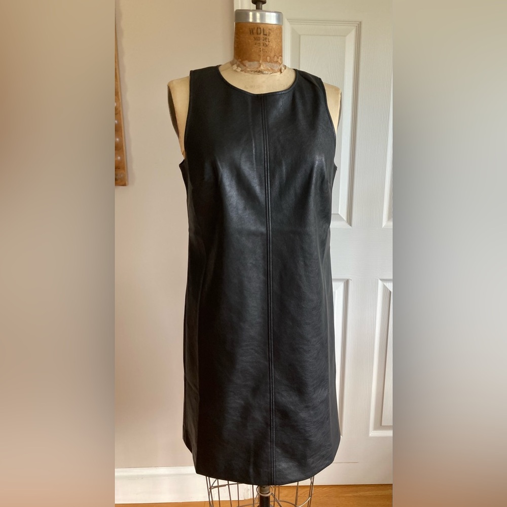 J. Crew leather, vegan, black, sleeveless, mini dress NWT